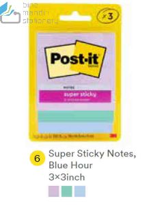 Contoh Alat Perlengkapan Kantor merk 3M Post-it , Gambar Produk 3M Post-it 3321-3SSJPBLU Super Sticky Note Blue Hour 76x76mm 135 Sheets harga 22100 di Toko Peralatan Sekolah Murah