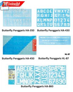 Gambar Penggaris Lettering Set (Huruf & Angka) Merk Butterfly